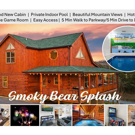 Smoky Bear Splash Top Rated Private Pool Cabin With Hot Tub, Mtn Views, Arcade Games, Excellent Location